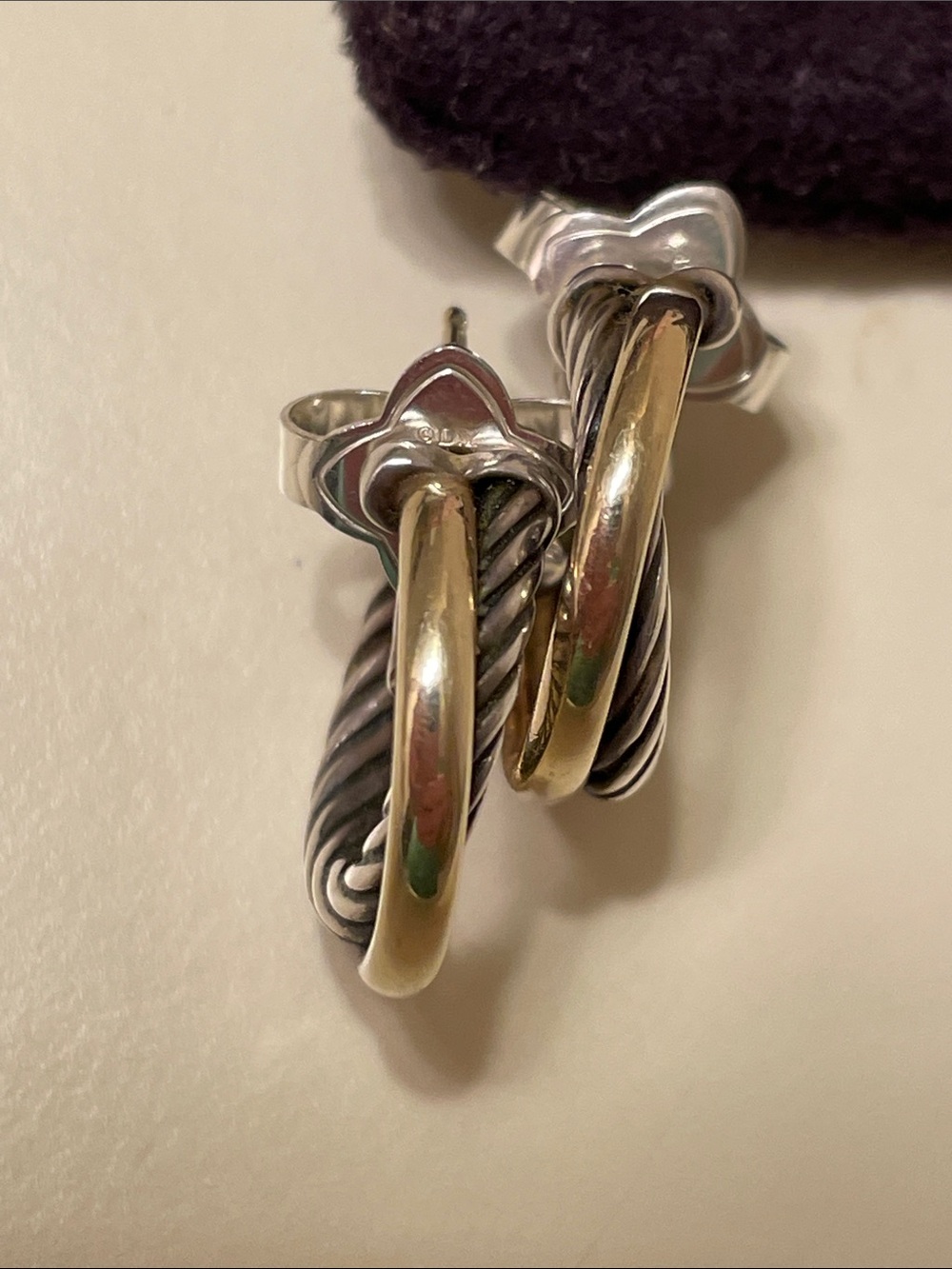 David Yurman 18K (750) Gold and Sterling Crossover Earrings